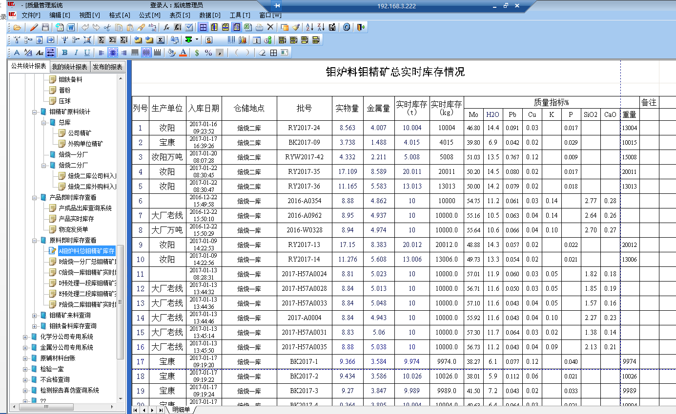 有色行业LIMS统计报表2